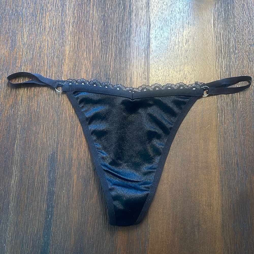 Spree Thong Panty G String Black Satin Burlesque Goth Sissy Indie Sleaze Baddie